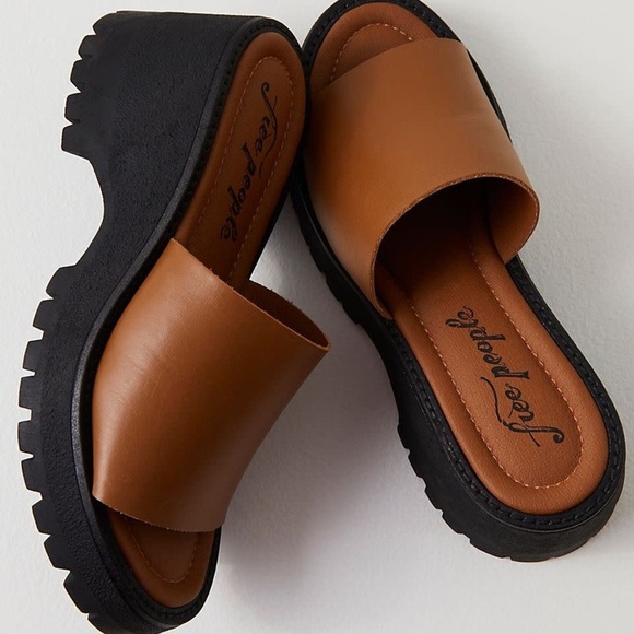 Free People Shoes - Free People Winona Wedge Sandal Brown Leather Slide Size 37/6.5